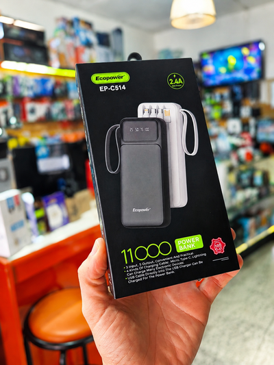 Cargador Portátil 11.000 mAh Power Bank ECOPOWER C514 2.4A 4 en 1 Indicador Nivel Batería