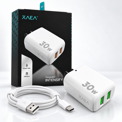 Cargador Potenciado XAEA Intensify 30W 2x USB H INCLUYE Cable Typo C