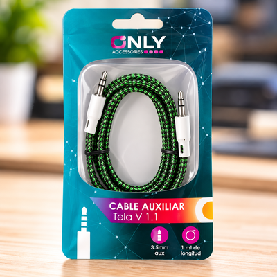 Cable Auxiliar Plug 3.5 MM Macho Macho ONLY Reforzado Mallado TELA 1 Metro