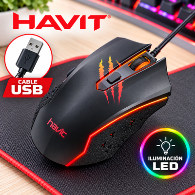Mouse GAMER HAVIT MS1027 3600 DPI Iluminacion LED Cable USB 1.8 Mts 6 Botones