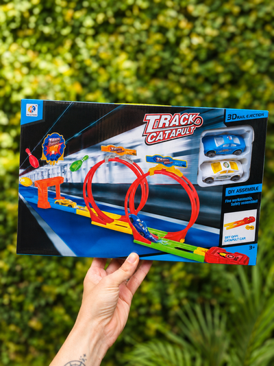 Pista de Autos TRACK CATAPULT Doble Giro 360° Rulo Medidas 54x10x19cm