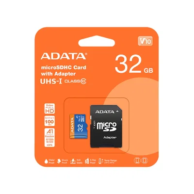 Micro SD ADATA 32GB Clase 10 UHS-I 100 Mbps con Adap. SD