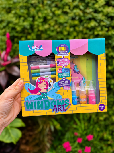 Kit Creativo My Unicorn WINDOWS ART Vértice Pinturas para Vidrio Crayones Libro Figuras