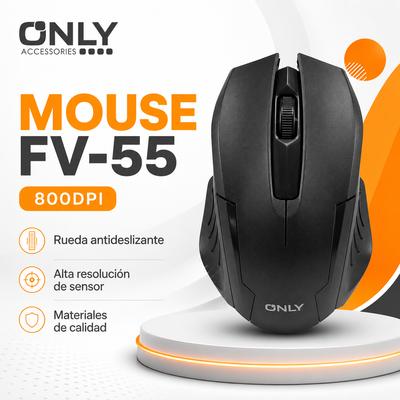 Mouse ONLY FV-55 de 800 DPI Cable USB 1.6 Metros Black