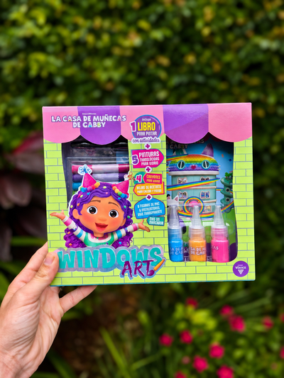 Kit Creativo La Casa de Gabby WINDOWS ART Pinturas para Vidrio Crayones Libro Figuras