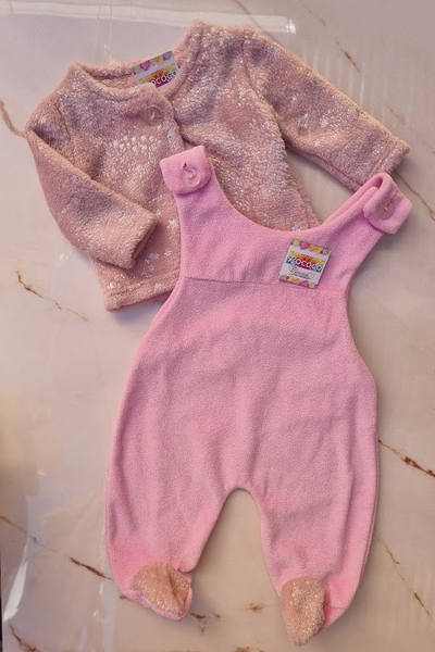 Conjunto Enterito de Plush + Saquito de Peluche con Brillo ROSA