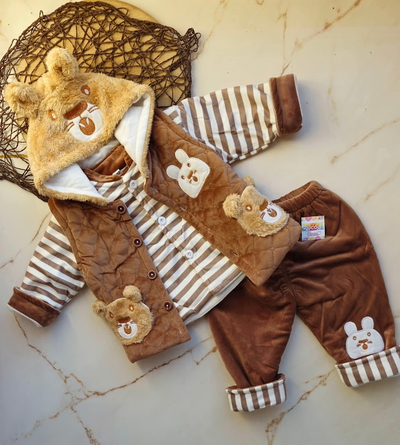 Conjunto Importado 3 Piezas de Plush Acolchonado Marron
