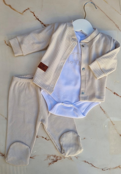 Conjunto de 3 Piezas Algodon Acanalado Beige