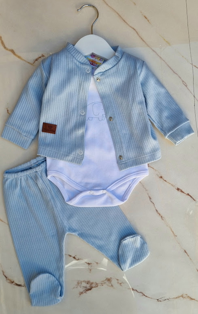 Conjunto de 3 Piezas Algodon Acanalado Celeste