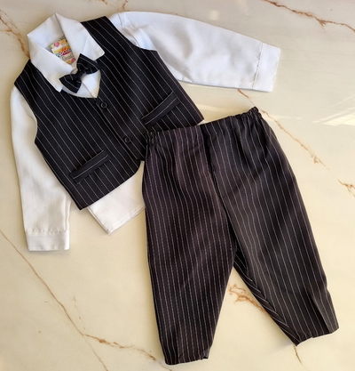 Traje Sastrero Bebe de 3 Piezas a Rayas con Moño