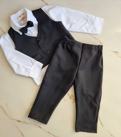 Traje Sastrero Bebe Clásico Liso Negro con Moño