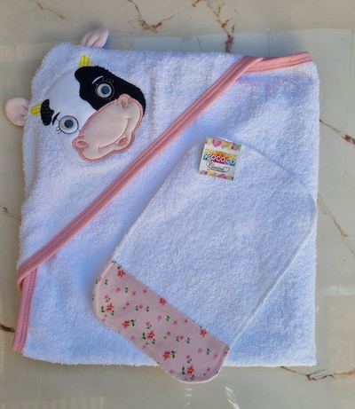 Set de Baño Vaquita (Toalla con Capucha + Babita)