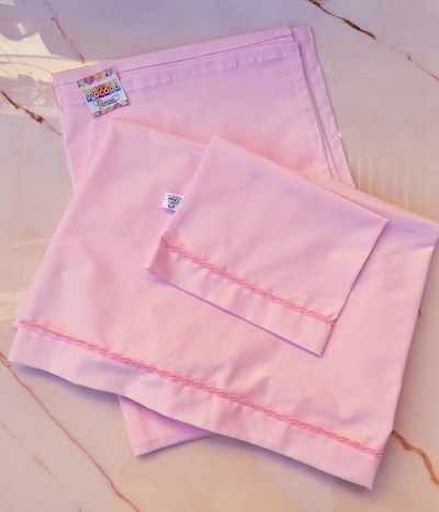 Juego de Sábanas Moises de 3 Piezas Lisas con Puntilla ROSA