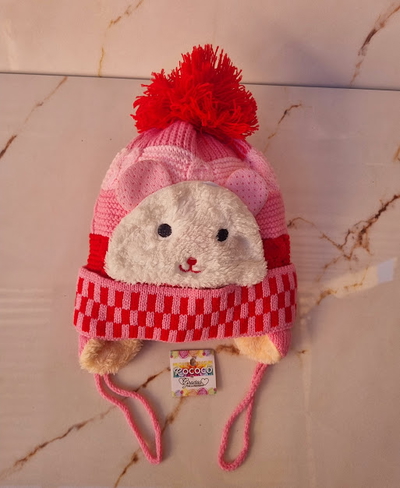 Gorro Tejido Osita con Orejeras y Peluche Grueso