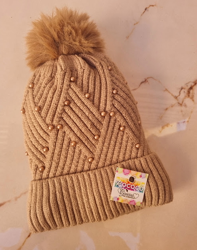 Gorro Tejido Fantasía con Perlas y Pompón Soft