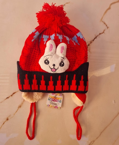 Gorro Tejido Conejito con Orejeras y Peluche Grueso