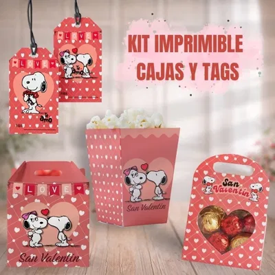Kit Imprimible San Valentin Cajas Y Tags Snoopy