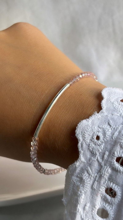 Pulsera cristales c/barrita ROSA