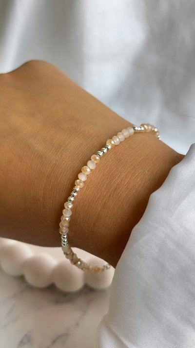 PULSERA CRISTALES TRIPLE BOLITA CHAMPAGNE