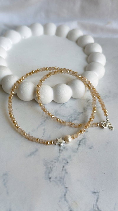CHOCKER CRISTALES C/PERLA Y ESTRELLIA CHAMPAGNE