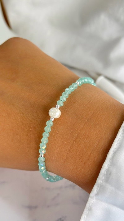 PULSERA CRISTALES C/PERLA VERDE MARINO