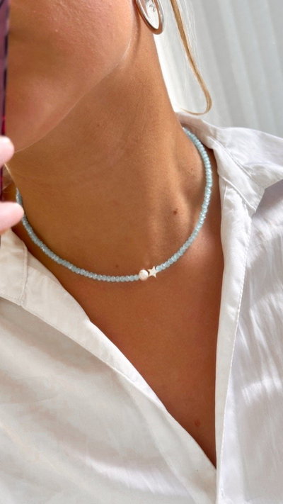 CHOCKER CRISTALES C/PERLA Y ESTRELLA (COLORES VARIOS)