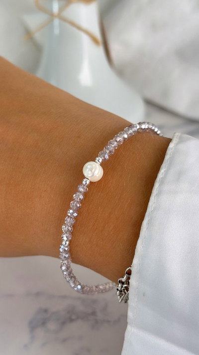 PULSERA CRISTALES C/PERLA LILA