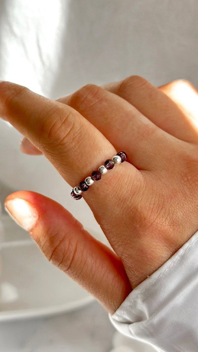 ANILLO BOLITAS CRISTALES UVA (elastizado) SALE