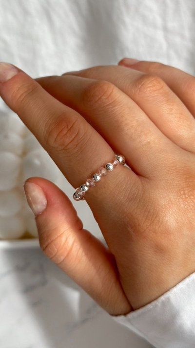 ANILLO BOLITAS CRISTALES ROSA (elastizado) SALE