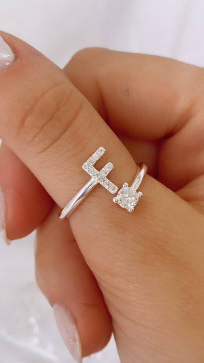 Anillo abierto F micropave SALE
