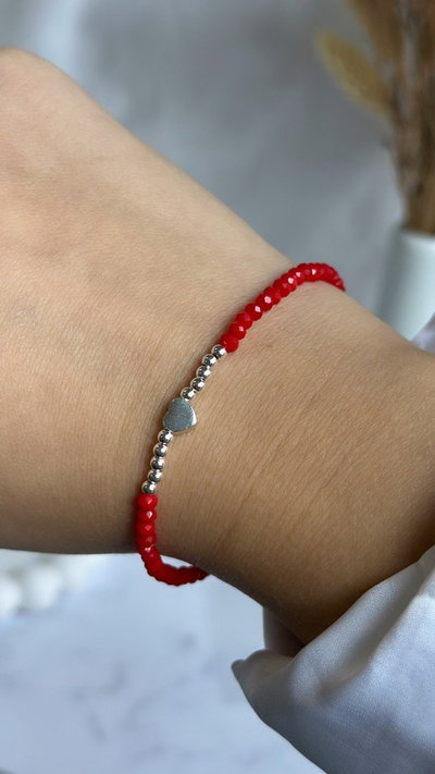 Pulsera cristales c/corazón ROJO