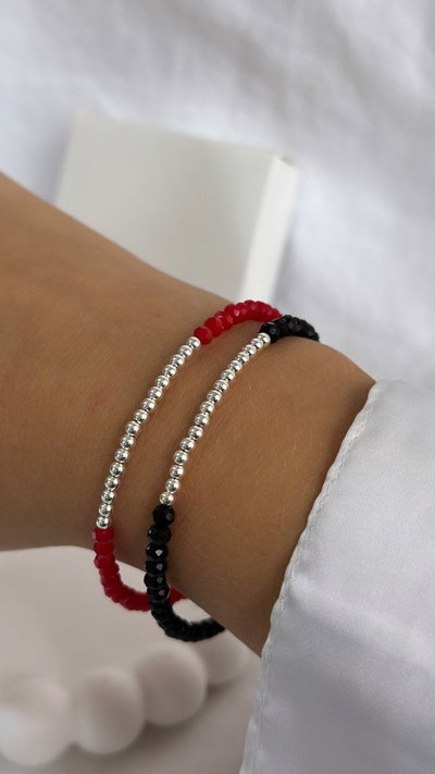 Pulsera cristales fila de bolitas ROJO/NEGRO