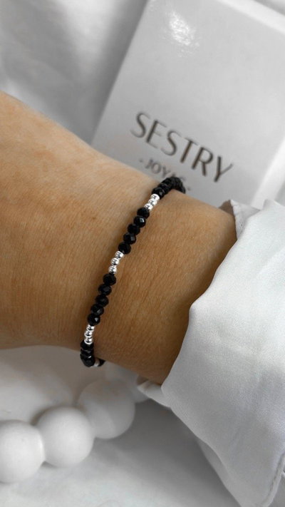 Pulsera cristales triple bolita NEGRO