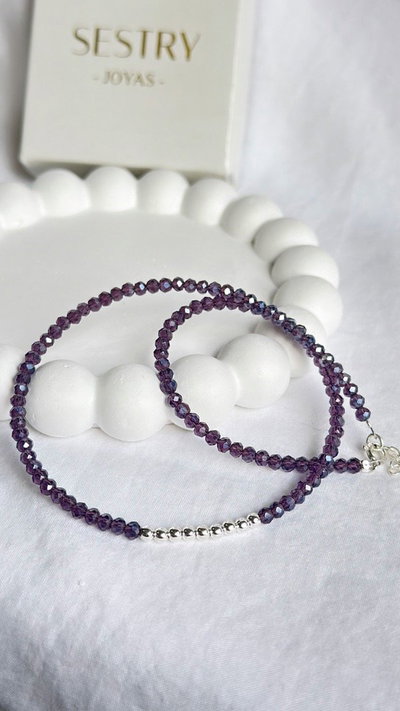 Chocker cristales fila de bolitas VIOLETA