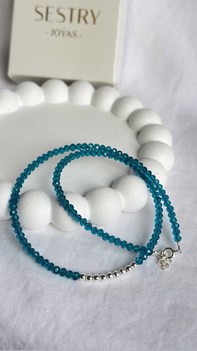 Chocker cristales fila de bolitas TURQUESA
