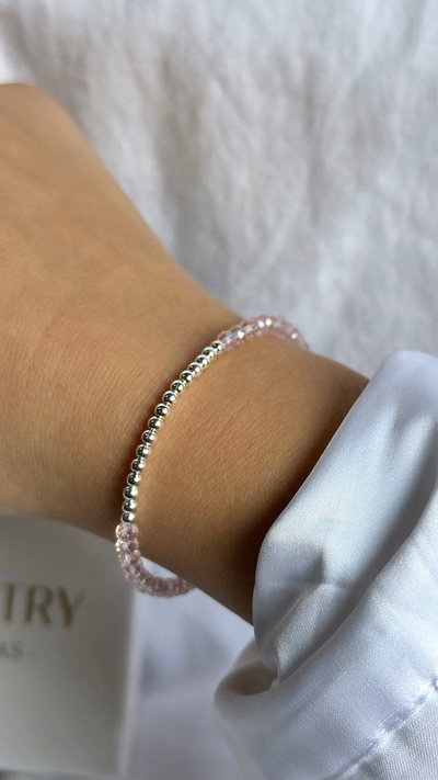 Pulsera cristales fila de bolitas ROSA
