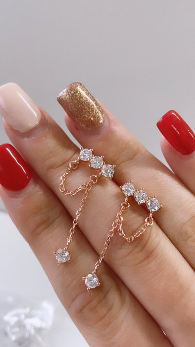 Aros pasantes cadenitas cubics rose SALE