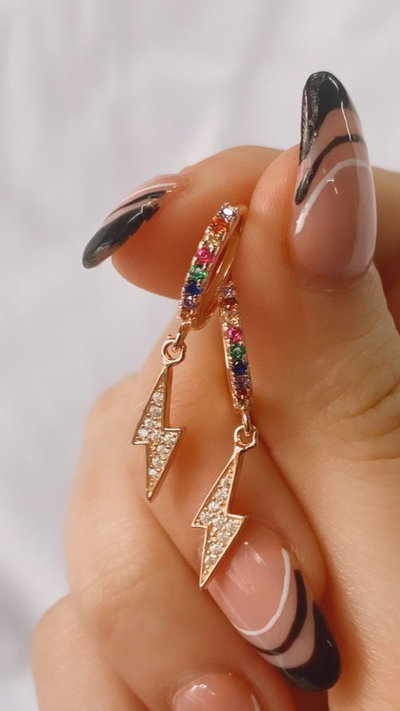 Argollitas rayitos rose multicolor 14mm SALE