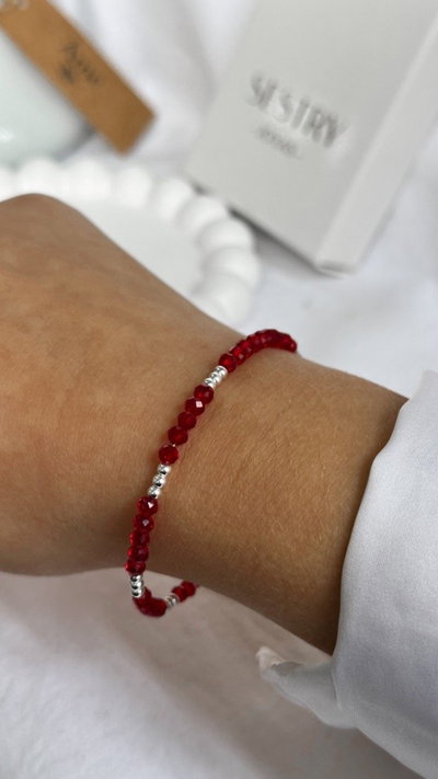 Pulsera cristales triple bolita ROJO