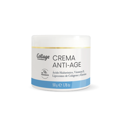 ANTI-AGE  con Ac.Hialurónico, Liposoma de Colágeno, Elastina, Vit E y Aceite de Rosas. 