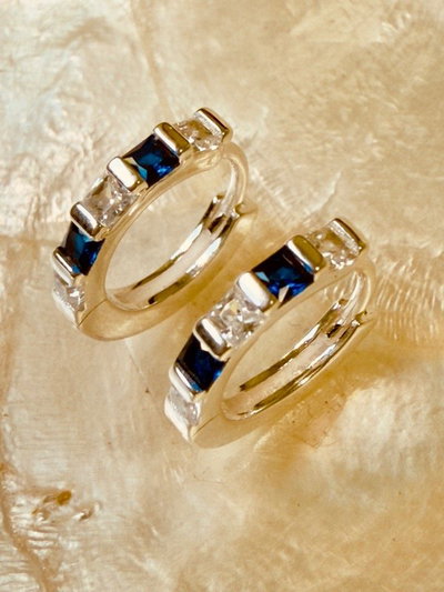 Argollas Blue Carré en Plata 925 con Cubic Azul y Blanco