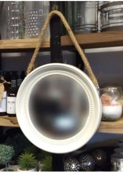 Espejo circular mediano con Soga de Yute - Blanco Mate