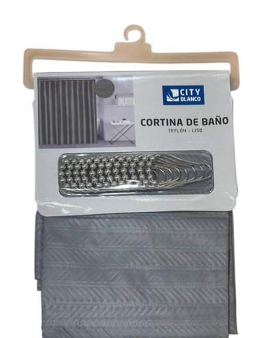 Cortina de baño labrada con ganchos metálicos