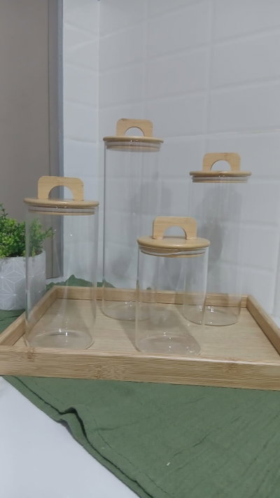 Set de 4 frascos de vidrio con tapa hermetica de bambú