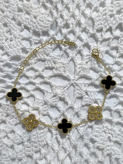 Pulsera Trebol Negro Strass