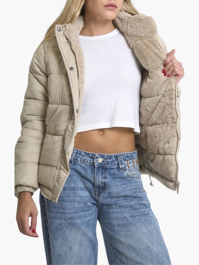 CAMPERA REVERSIBLE CON PIEL - BEIGE