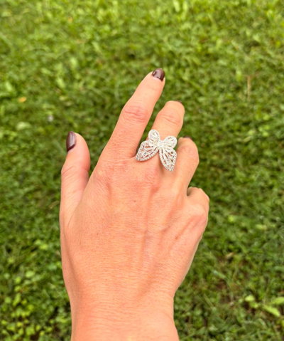 ANILLO DE ACERO BLANCO - SALDO -mariposa
