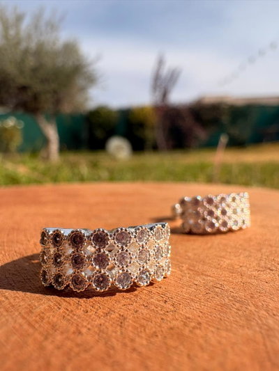 ARO ARGOLLA CINTA MICROSTRASS ACERO BLANCO - DISEÑO DOBLE