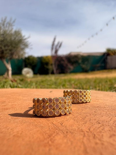 ARO ARGOLLA CINTA MICROSTRASS ACERO DORADO - DISEÑO DOBLE