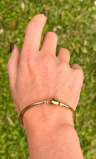 PULSERA ESCLAVA CON CIERRE TIPO PANDORA FORMA CILINDRO - ACERO DORADO ROSÉ